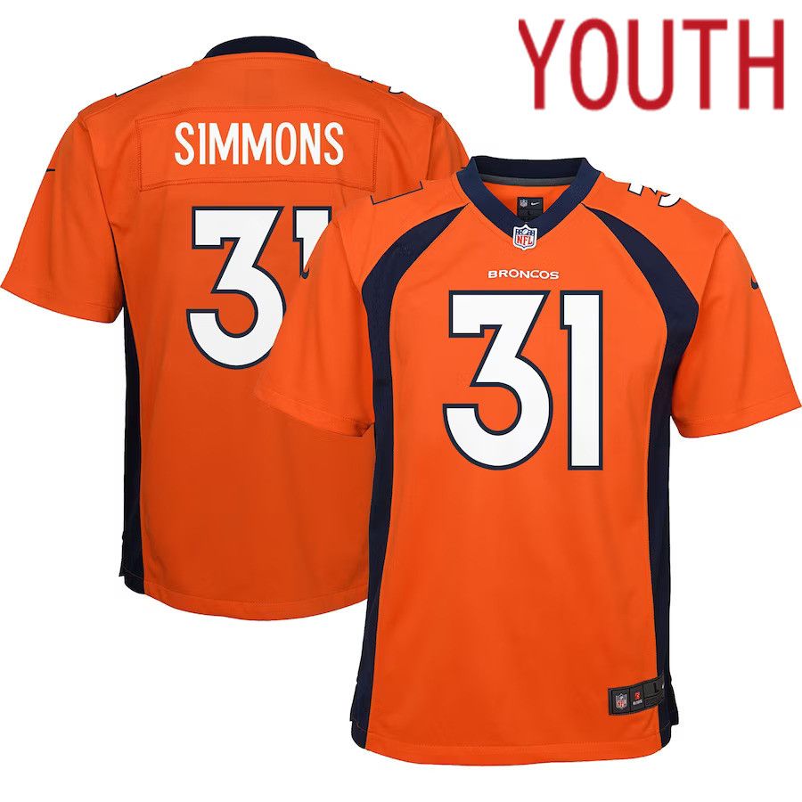 Youth Denver Broncos #31 Justin Simmons Nike Orange Game NFL Jersey